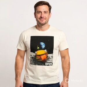 Fortnite Space Durr Burger Graphic Tee White XL Cotton Gamer Shirt
